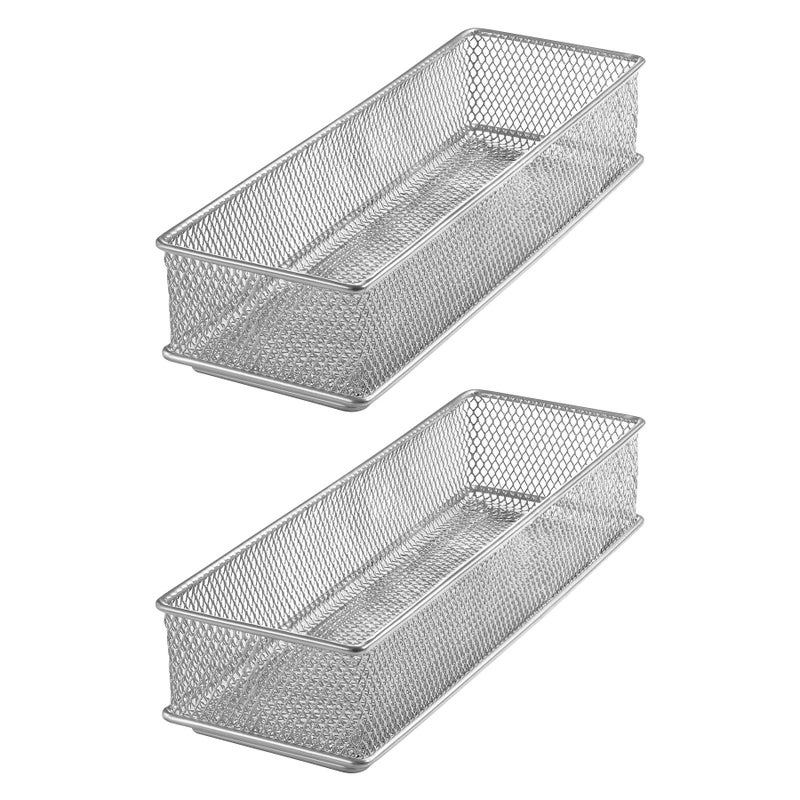 YBM HOME Silver Mesh Drawer Cabinet and or Shelf Organizer Bins, School Supply Holder Office Desktop Organizer Basket (2, 3x9x2 Inch) - Image 1